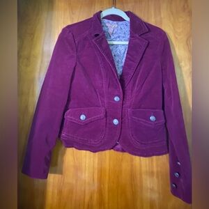 Burgundy woman’s velvet blazer